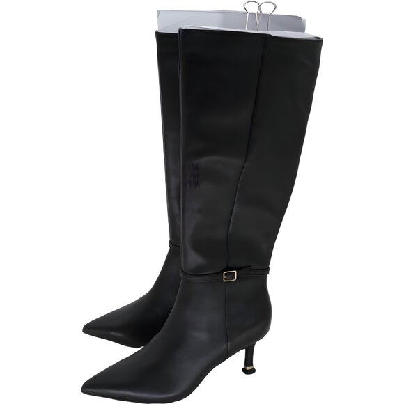 Kenneth Cole Utah pointed toe knee-high leather boots black stiletto 7 - Picture 2 of 6